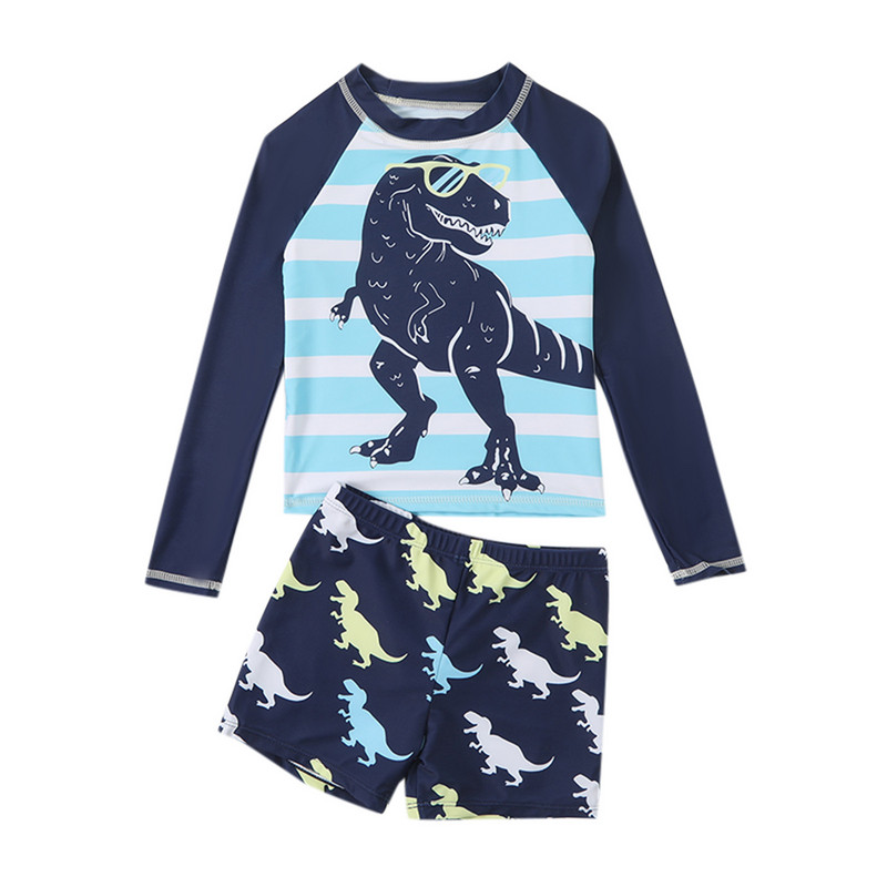 Bērniem 2 gab Peldkostīmi Mazu bērnu zēnu Meiteņu Peldkostīmi Multfilma Svītraini garām piedurknēm Topi Peldšorti Bikses Pludmales peldkostīms peldkostīms