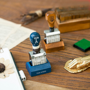 Vintage ξύλινο γραμματόσημο ημερομηνίας Μήνας Έτος Σφραγίδες με ρολό ημερομηνίας DIY Σημειωματάριο DIY Διακοσμητικά προμήθειες χειροτεχνίας για χόμπι
