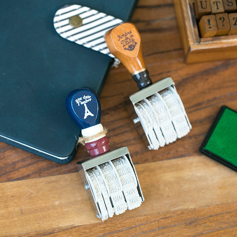 Vintage fa dátumbélyegző hónap év dátum görgős bélyegek barkácsnapló jegyzetfüzet dekoratív hobbi kézműves kellékek