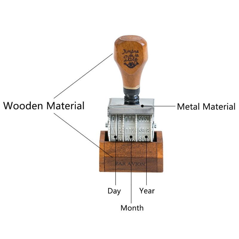 Vintage fa dátumbélyegző hónap év dátum görgős bélyegek barkácsnapló jegyzetfüzet dekoratív hobbi kézműves kellékek