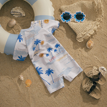 ma&baby 0-4Y Βρεφικό Παιδί Μωρό Αγόρι Μαγιό Coconut tree print Κοντομάνικο μαγιό Καλοκαιρινό μαγιό beachwear