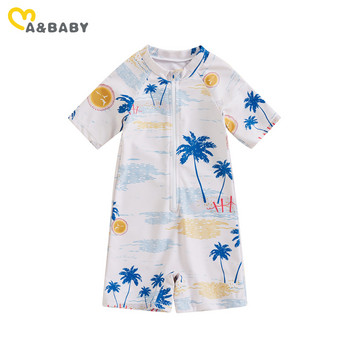 ma&baby 0-4Y Toddler Infant Kid Baby Boy Swimsuit Coconut tree Print Бански костюм с къс ръкав Летен плажен костюм Бански костюм
