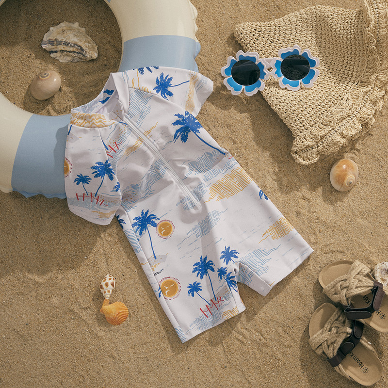 ma&baby 0-4ani Copil Sugar Copil Bebeluş Băiat Costum de baie cu imprimeu arbore de cocos Costum de baie cu mânecă scurtă Costum de baie de vară