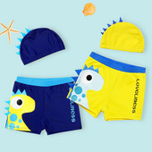 Detské plavky pre chlapcov, kreslené dinosaury, plavecké šortky pre batoľatá, plážové plavky s plávacou čiapkou, 2 ks, bikiny