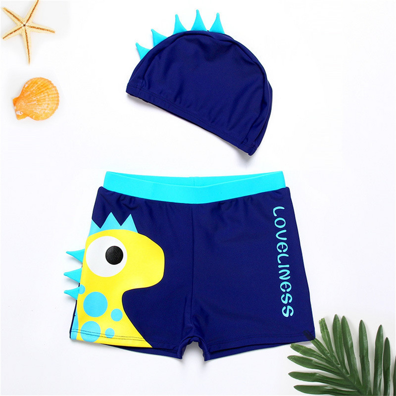 Detské plavky pre chlapcov, kreslené dinosaury, plavecké šortky pre batoľatá, plážové plavky s plávacou čiapkou, 2 ks, bikiny