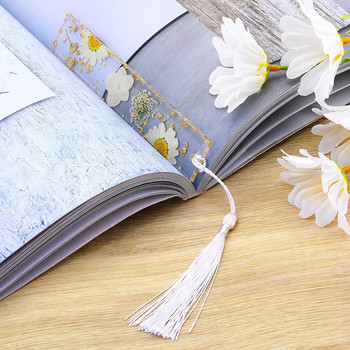 Πατημένο λουλούδι Σελιδοδείκτης αποξηραμένο λουλούδι σελιδοδείκτες ρητίνης με φούντα ανάγνωσης βιβλίου ετικέτας εργαλείο χαρτί διακόσμηση Δάσκαλοι μαθητές Δώρο