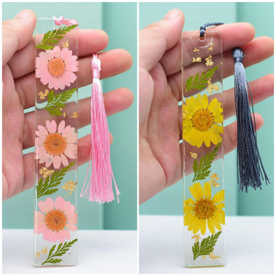 Pressed Flower Bookmark Dried Flower Resin Bookmarks With Tassel Reading Book Label Tool Paper Decoration Teachers Students Gift
