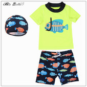 Καλοκαιρινό μωρό αγόρι μαγιό 2-10 ετών Παιδικά αγόρια Καπέλο+παντελόνι+μπλουζάκια για κολύμπι Ψάρια κινούμενα σχέδια Παιδικά Biy Μαγιό Quick Dry για αγόρια