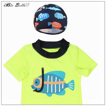 Летни бански костюми за момчета 2-10 години Детски шапки за момчета + панталони + горнища за плуване Fish Cartoon Детски бански костюм Бий Бързосъхнещи дрехи за момчета