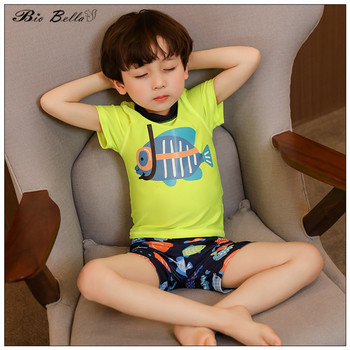 Καλοκαιρινό μωρό αγόρι μαγιό 2-10 ετών Παιδικά αγόρια Καπέλο+παντελόνι+μπλουζάκια για κολύμπι Ψάρια κινούμενα σχέδια Παιδικά Biy Μαγιό Quick Dry για αγόρια