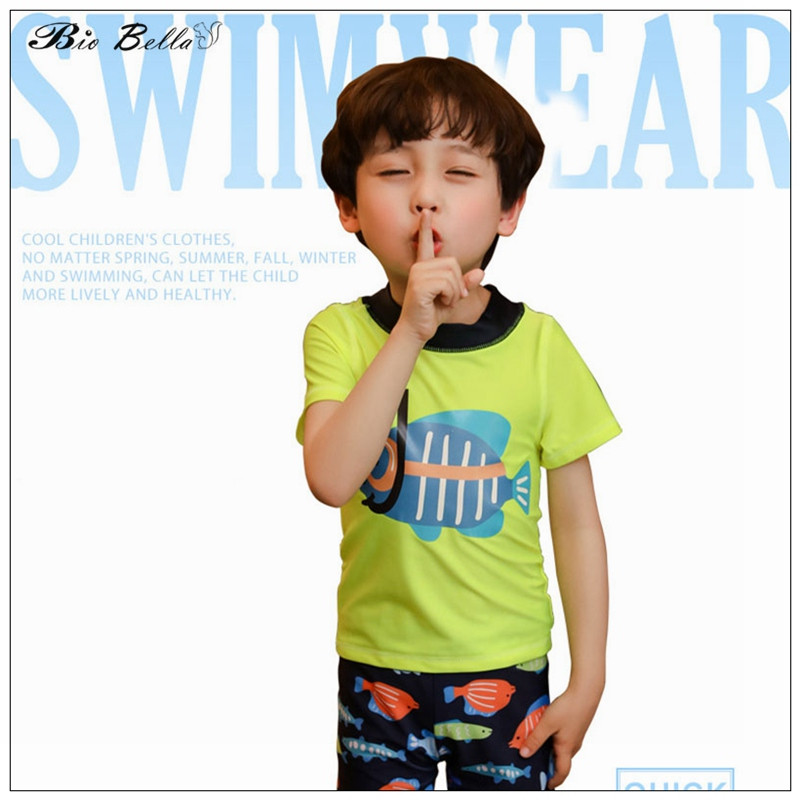 Καλοκαιρινό μωρό αγόρι μαγιό 2-10 ετών Παιδικά αγόρια Καπέλο+παντελόνι+μπλουζάκια για κολύμπι Ψάρια κινούμενα σχέδια Παιδικά Biy Μαγιό Quick Dry για αγόρια