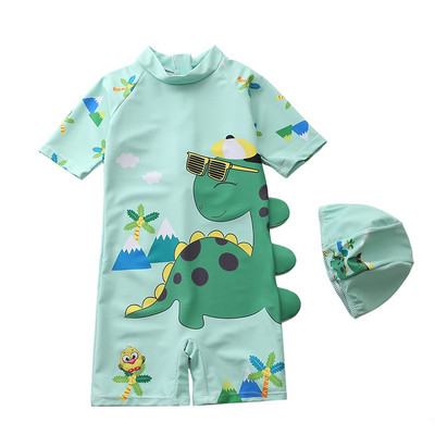 Baby Boys One Piece Καπέλα μαγιό 2 τμχ Σετ Μαγιό Cartoon Dinosaur Suit Αντηλιακό για αγόρια Μαγιό Παιδικά Κοριτσίστικα μαγιό