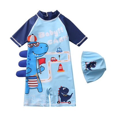Baby Boys One Piece Καπέλα μαγιό 2 τμχ Σετ Μαγιό Cartoon Dinosaur Suit Αντηλιακό για αγόρια Μαγιό Παιδικά Κοριτσίστικα μαγιό