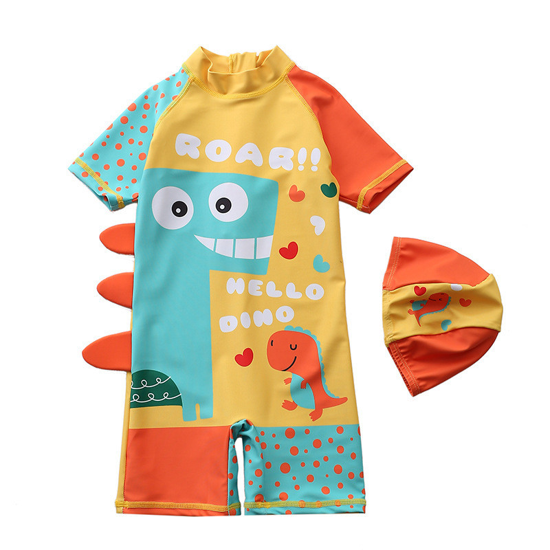 Baby Boys One Piece Καπέλα μαγιό 2 τμχ Σετ Μαγιό Cartoon Dinosaur Suit Αντηλιακό για αγόρια Μαγιό Παιδικά Κοριτσίστικα μαγιό