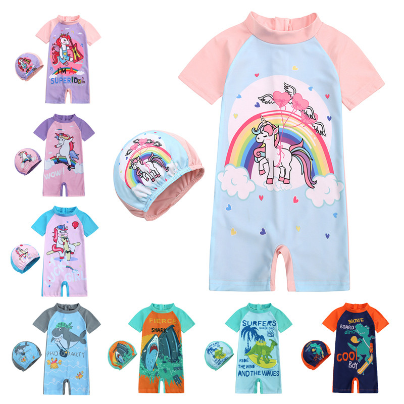 Ljeto, jednodijelni kupaći kostim s duginim jednorogom i dinosaurom za djevojčice, dječake i djevojčice, jednodijelni kupaći kostim sa šeširom, kupaći kostimi za malu djecu, kupaći kostimi, bikini