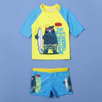 Прохождащи деца, момчета, комплект бански костюми с анимационно писмо Shark, летни бански костюми с къс ръкав от две части, плажно облекло плавки для мальчика