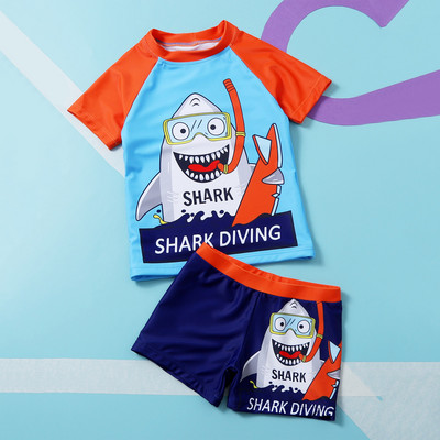 Toddler Παιδικά Αγόρια Σετ μαγιό Cartoon Shark Letter κοντομάνικο μαγιό καλοκαίρι δύο τεμαχίων ρούχα παραλία плавки для мальчика