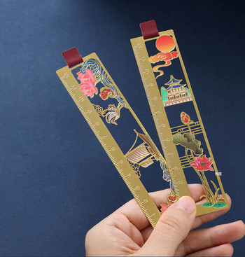 Творчески отметки Китайски стил Издълбана отметка Метална месингова светлинна дъска Отметка Подарък Планински кран Елен Lotus Библиотека