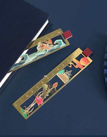 Творчески отметки Китайски стил Издълбана отметка Метална месингова светлинна дъска Отметка Подарък Планински кран Елен Lotus Библиотека