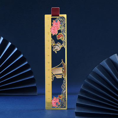 Δημιουργικοί σελιδοδείκτες Κινέζικο στυλ Κοίλο σελιδοδείκτη Μεταλλικό ορειχάλκινο φωτιστικό πίνακα σελιδοδείκτης Δώρο Βιβλιοθήκη Mountain Crane Deer Lotus