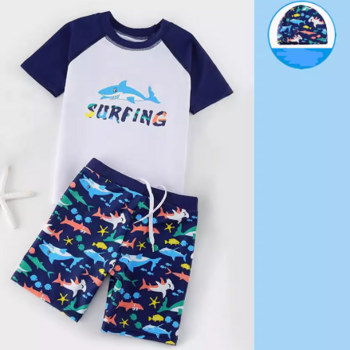 Καλοκαίρι 2022 Νέο Σετ μαγιό για αγόρια Cartoon Shark τύπωμα μαγιό Παιδικά ρούχα για μπάνιο Κοντομάνικα Kid Boys Rash Guards 2-9T