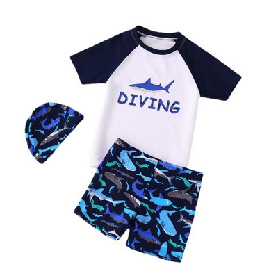 2022 лято Нов комплект бански костюми за момчета Бански костюми с принт на акула Деца за къпане Плажно облекло с къс ръкав Детски момчета Раш Гардс 2-9T