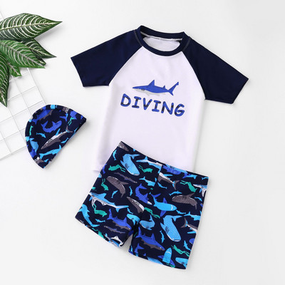 2022 nyári új fiús fürdőruha szett Rajzfilm cápamintás fürdőruha Gyermek fürdőruha Rövid ujjú Kid Boys Rash Guards 2-9T