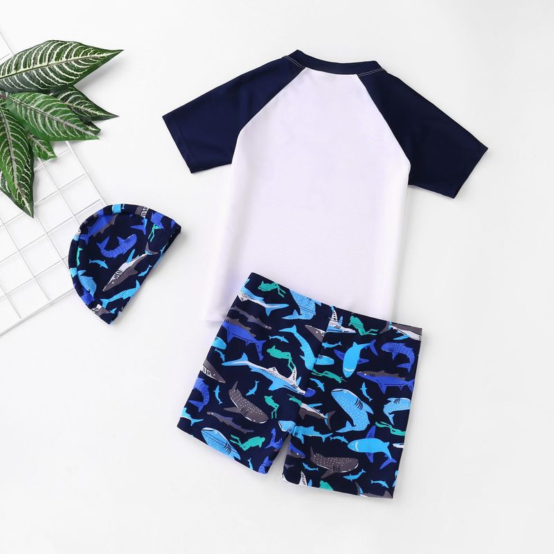 2022 m. vasaros naujas berniukų maudymosi kostiumėlių rinkinys Animacinių filmų ryklio raštais maudymosi kostiumėliai Vaikų maudymosi paplūdimio apranga trumpomis rankovėmis berniukų išbėrimų apsauga 2-9T