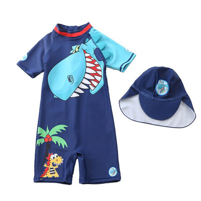 Jlong UPF 50+ Αντιηλιακή προστασία 1-7 ετών Παιδιά Αγόρια Rashguard κοντομάνικο μαγιό Cute cartoon μαγιό δεινοσαύρων + καπέλο για τον ήλιο