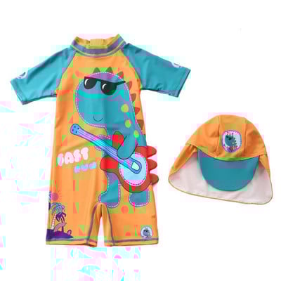 Jlong UPF 50+ Αντιηλιακή προστασία 1-7 ετών Παιδιά Αγόρια Rashguard κοντομάνικο μαγιό Cute cartoon μαγιό δεινοσαύρων + καπέλο για τον ήλιο