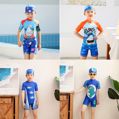 2021 Νέο ζεστό μονοκόμματο μαγιό για μικρά αγόρια με καπέλο ψάρι καρτούν εκτύπωση Παιδικό μαγιό Μαγιό Παιδικά ρούχα παραλίας