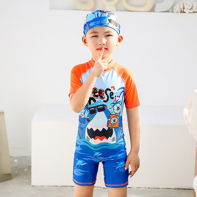 2021 Νέο ζεστό μονοκόμματο μαγιό για μικρά αγόρια με καπέλο ψάρι καρτούν εκτύπωση Παιδικό μαγιό Μαγιό Παιδικά ρούχα παραλίας