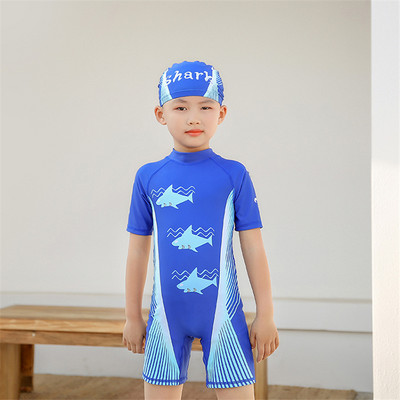 2021 Νέο ζεστό μονοκόμματο μαγιό για μικρά αγόρια με καπέλο ψάρι καρτούν εκτύπωση Παιδικό μαγιό Μαγιό Παιδικά ρούχα παραλίας