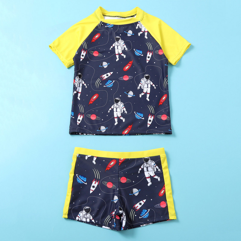 Kupaći kostimi za malu djecu Dječji dječaci S printom Crtić Astronaut Kupaći kostimi kratkih rukava Kupaći kostimi Ljetni kompleti Strój Kąpielowy