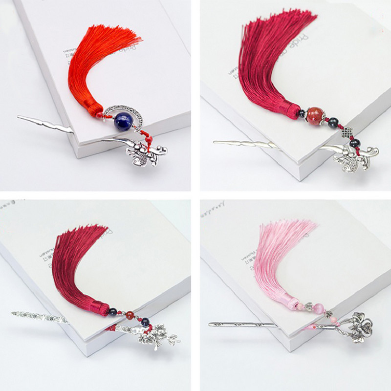 1db Retro stílusú Bojtok Gyöngyök Könyvjelzők Fémkönyv Oldaljel Vintage kínai stílusú könyvcímke Kreatív ajándék diákoknak írószerek