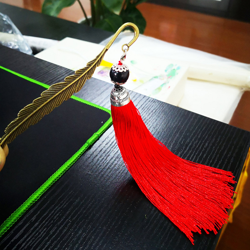 1db Retro stílusú Bojtok Gyöngyök Könyvjelzők Fémkönyv Oldaljel Vintage kínai stílusú könyvcímke Kreatív ajándék diákoknak írószerek