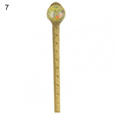 Patvari žymė senovinė žalvario žymė Tigro akimis inkrustuota dirbtiniais brangakmeniais matavimo liniuotė Knygų žymėjimo žymė