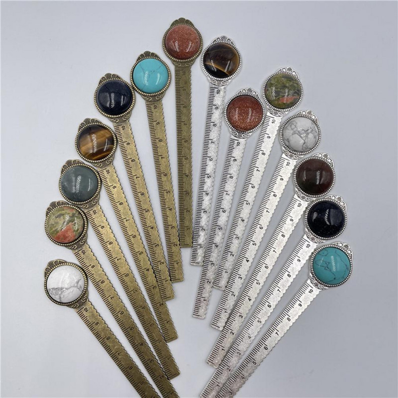 Patvari žymė senovinė žalvario žymė Tigro akimis inkrustuota dirbtiniais brangakmeniais matavimo liniuotė Knygų žymėjimo žymė