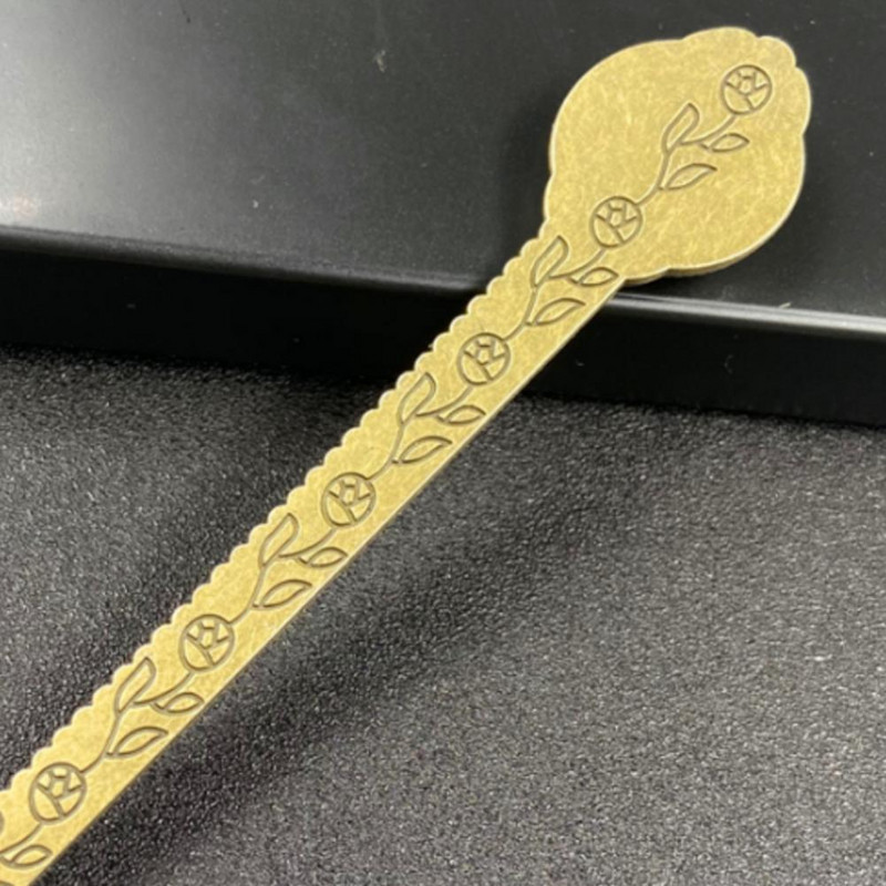 Patvari žymė senovinė žalvario žymė Tigro akimis inkrustuota dirbtiniais brangakmeniais matavimo liniuotė Knygų žymėjimo žymė