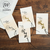 JIANWU Gvazdikų rožės žymių popierinis sveikinimo atvirukų rinkinys Mielas mini nerūdijančio plieno paauksuotas tuščiaviduris žymeklis raštinės reikmenys
