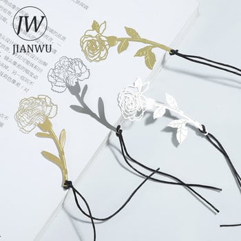 JIANWU Carnation Rose Bookmark Paper Set Поздравителни картички Сладък мини от неръждаема стомана Позлатени кухи Bookmark Канцеларски материали