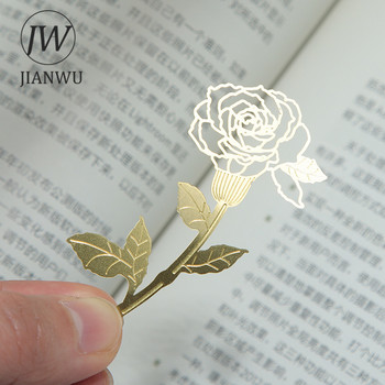 JIANWU Carnation Rose Bookmark Paper Set Поздравителни картички Сладък мини от неръждаема стомана Позлатени кухи Bookmark Канцеларски материали
