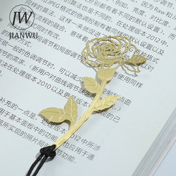 JIANWU Carnation Rose Bookmark Paper Set Поздравителни картички Сладък мини от неръждаема стомана Позлатени кухи Bookmark Канцеларски материали