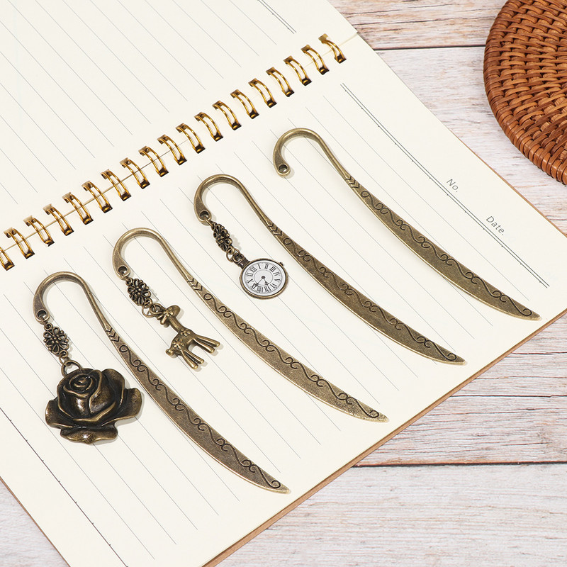 6 стила Ретро метален розов часовник Часовник Отметки Творчески бронзов елен Деликатен книжен маркер за страница Ръчно изработен подарък