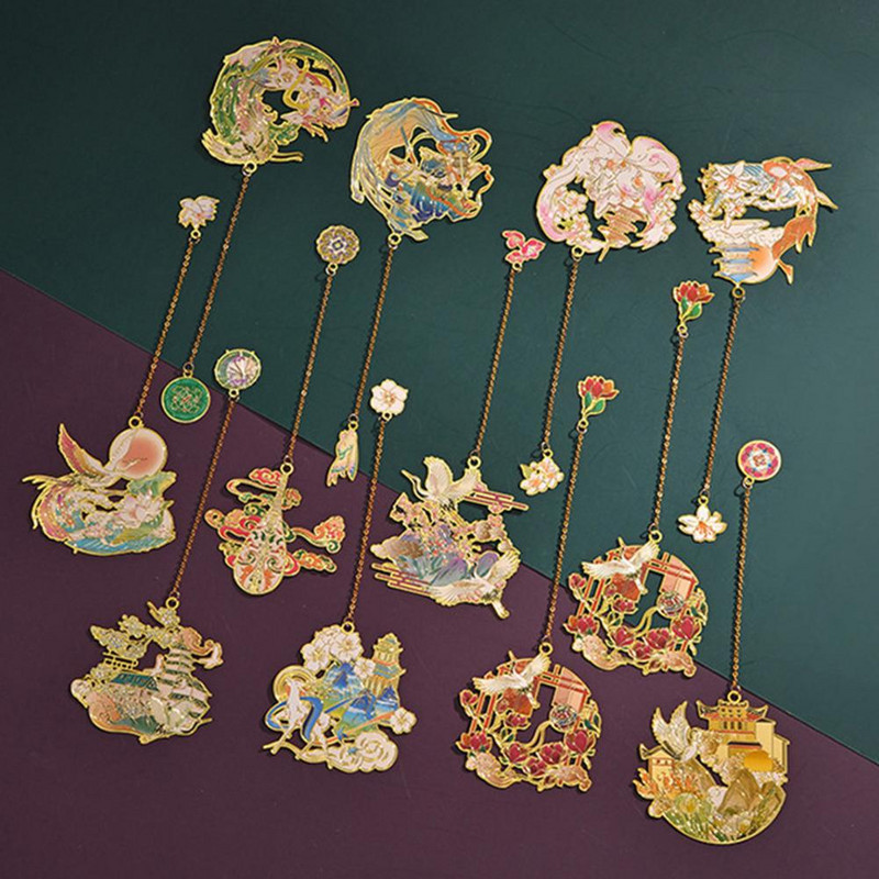 Knygų segtukas Senovinis geometrinis pakabukas tuščiaviduris knygų žymeklis, skaitymo asistentas, kinų stiliaus žalvaris, žymeklis mokykliniai reikmenys