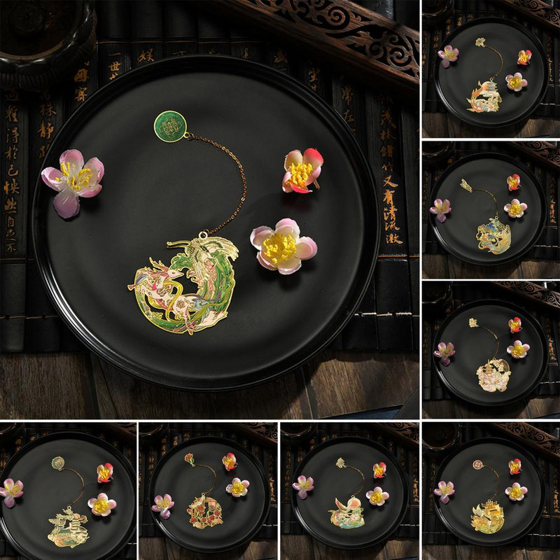 Knygų segtukas Senovinis geometrinis pakabukas tuščiaviduris knygų žymeklis, skaitymo asistentas, kinų stiliaus žalvaris, žymeklis mokykliniai reikmenys