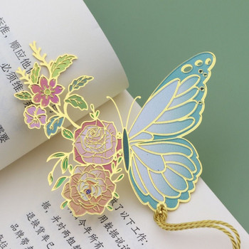 Κινέζικο στυλ Μεταλλικό λουλούδι πεταλούδας Σελιδοδείκτες Εξαιρετικά κούφιο μενταγιόν με φούντα Κλιπ βιβλίου για μαθητές Εργαλείο ανάγνωσης Σχολικά προμήθειες