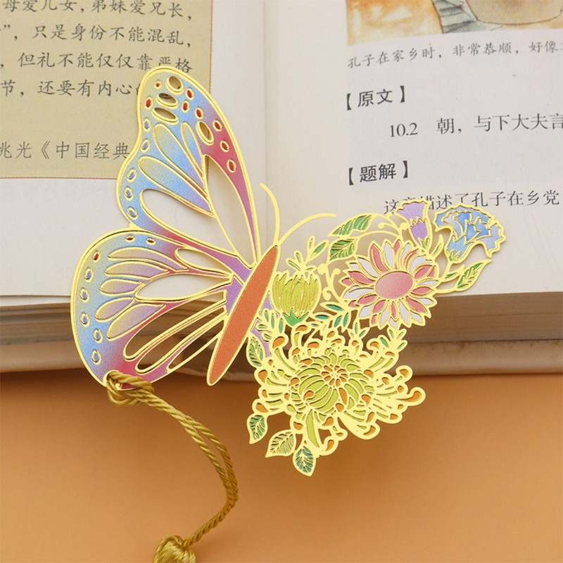 Kinų stiliaus metalinės drugelio gėlės žymės Išskirtinai tuščiaviduriai kutais pakabukas knygų segtukas mokiniams skaitymo įrankis mokykliniai reikmenys