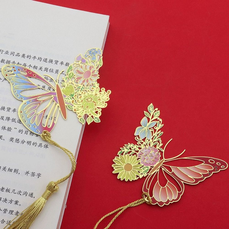 Kinų stiliaus metalinės drugelio gėlės žymės Išskirtinai tuščiaviduriai kutais pakabukas knygų segtukas mokiniams skaitymo įrankis mokykliniai reikmenys