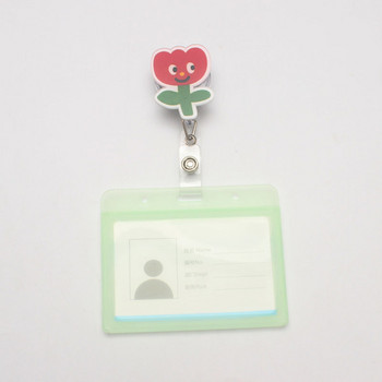 Candy Color Strawberry Flowers Retractable Badge Reel Acrylic Student Nurse Exihibiton ID Name Card Badge Държач Офис консумативи